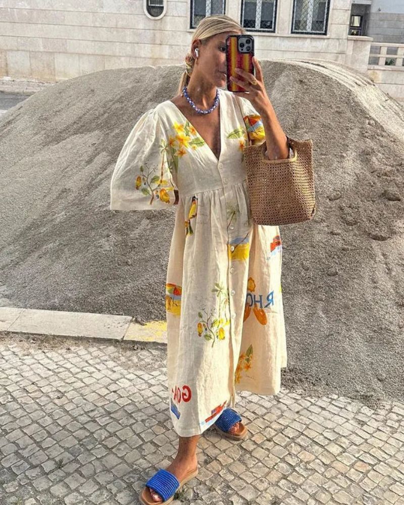 ANNI - Bedrukte linnen jurk