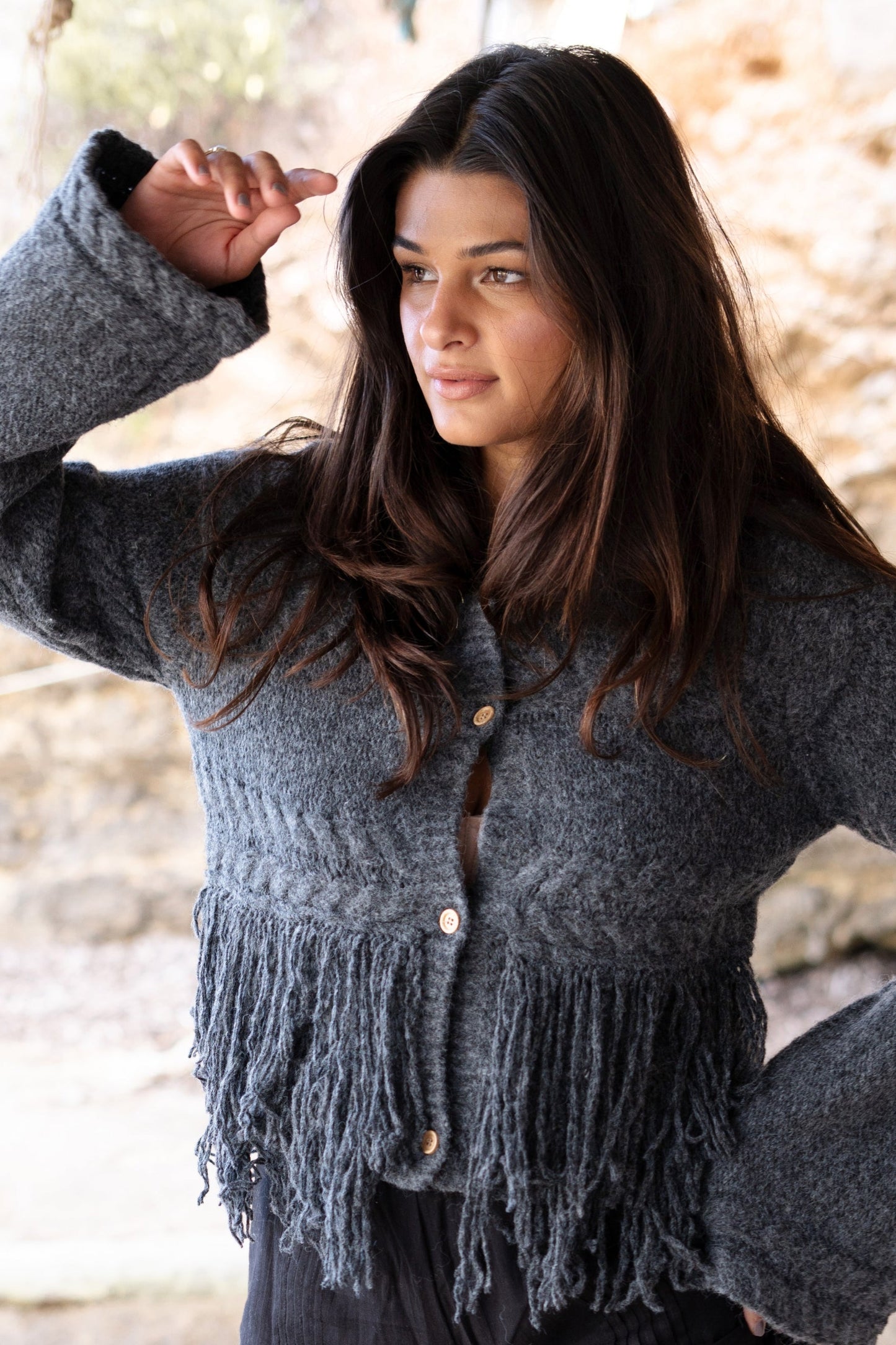 Fringe Jacket Daira Dark Grey