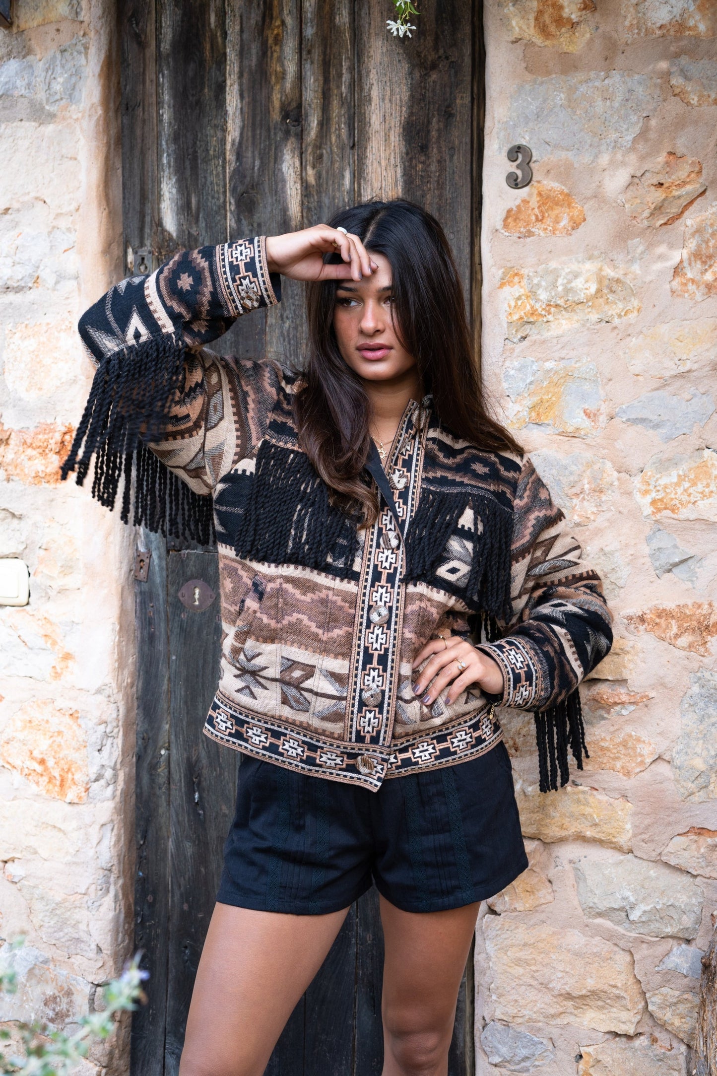 Short Fringe Jacket Nomad Brown