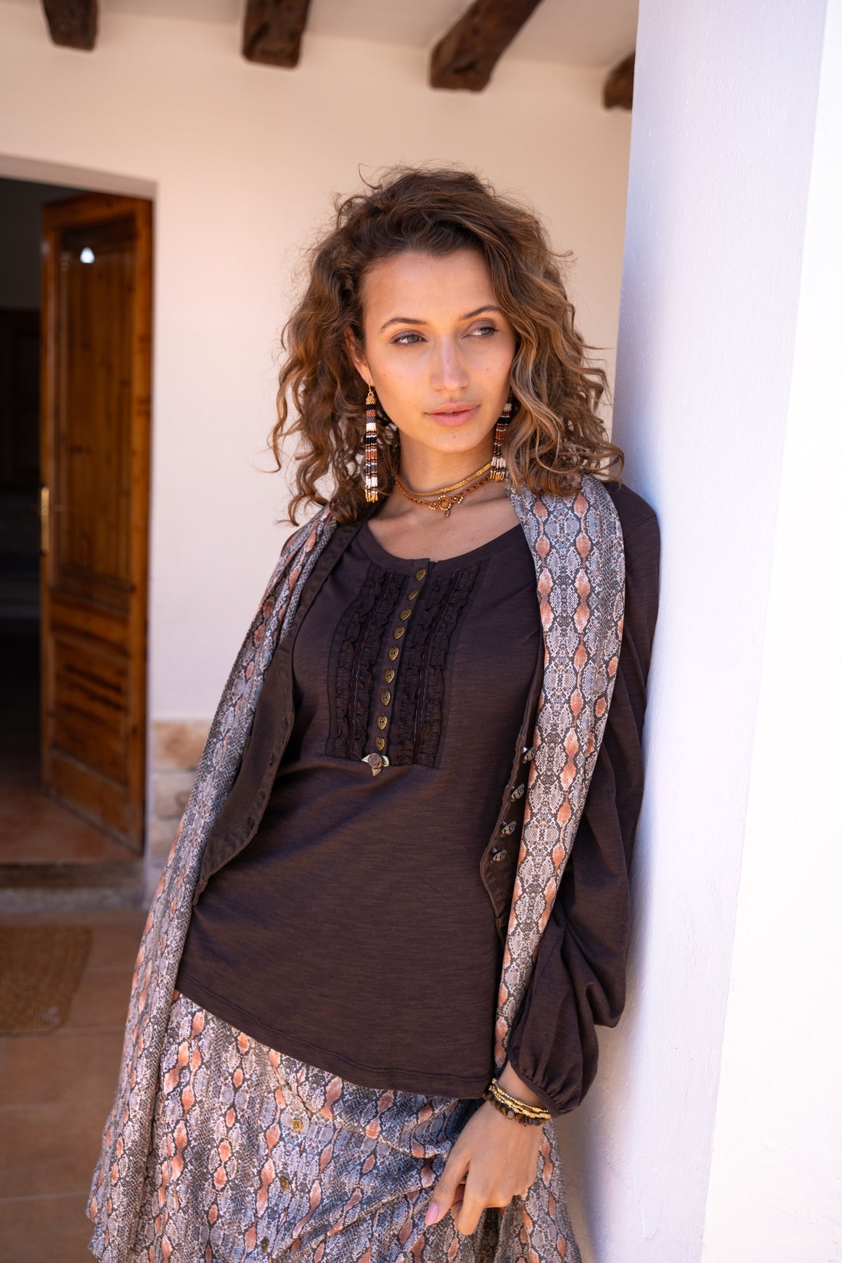 Denim Gilet Almeria Dark Brown