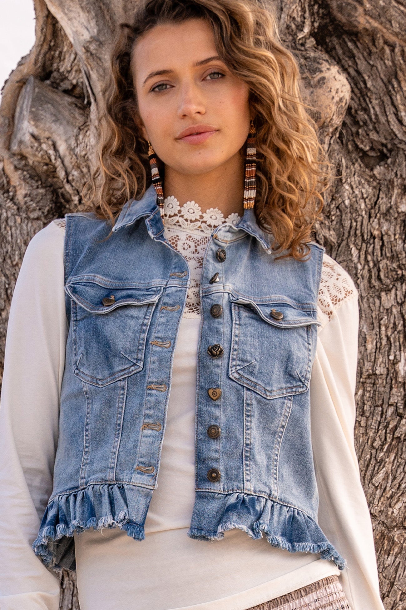 Denim Gilet Ruffled
