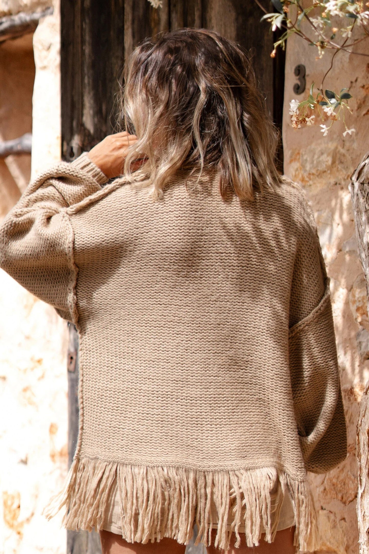 Midi Fringe Jacket Fermina Sand