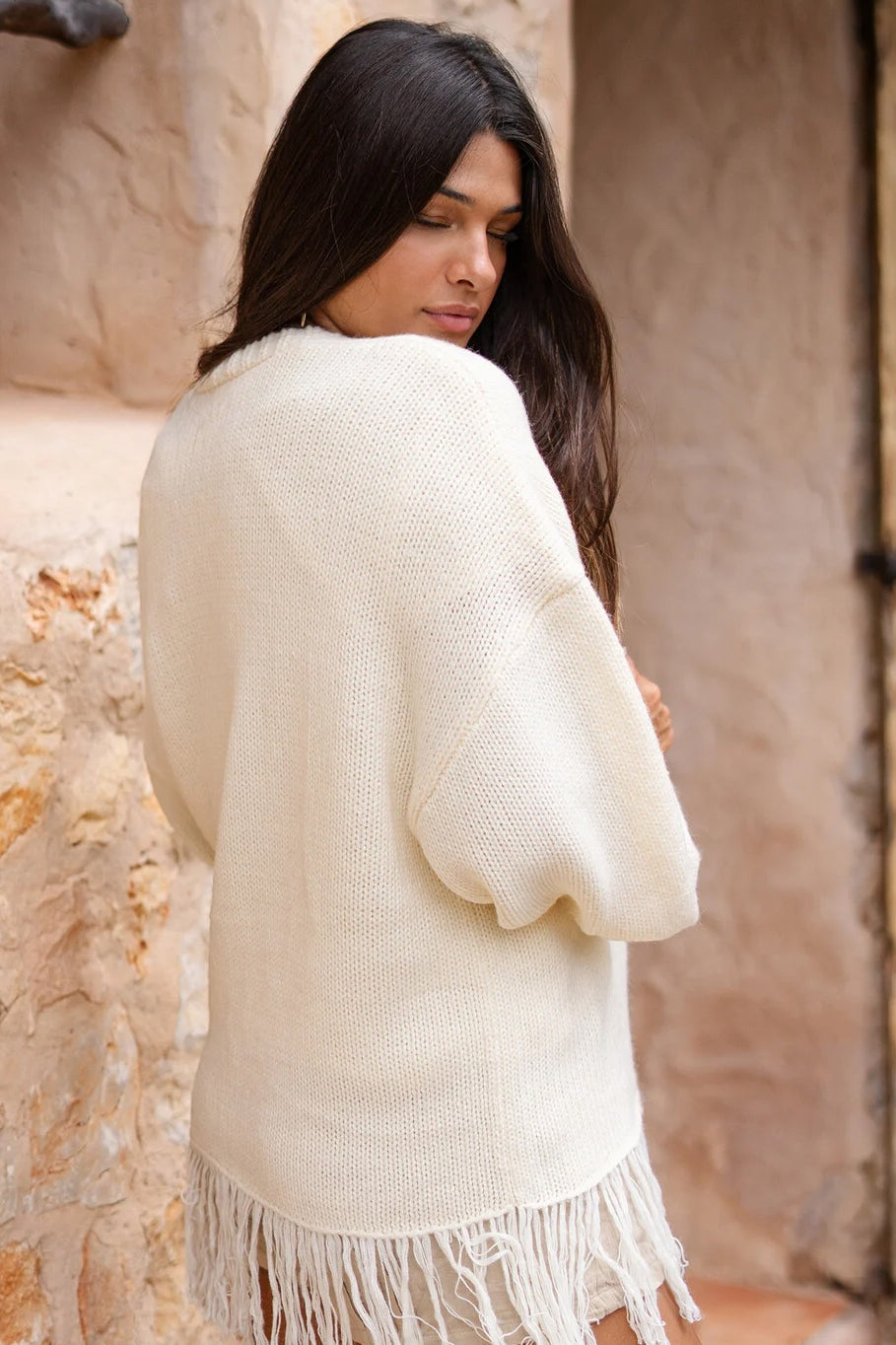 Midi Fringe Jacket Fermina Ivory