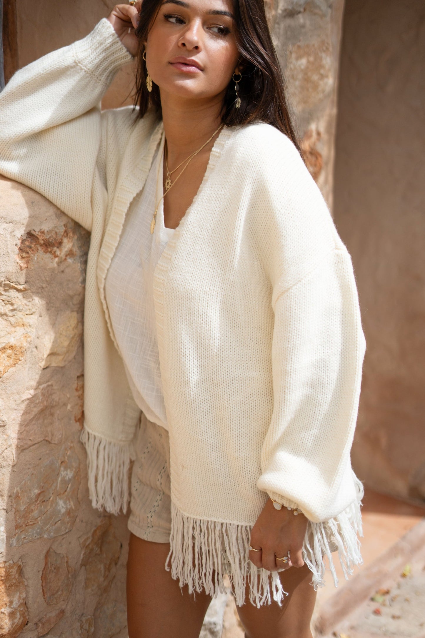 Midi Fringe Jacket Fermina Ivory