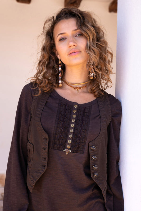 Denim Gilet Almeria Dark Brown