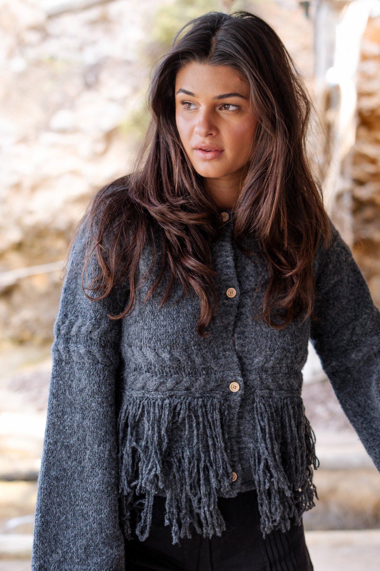 Fringe Jacket Daira Dark Grey