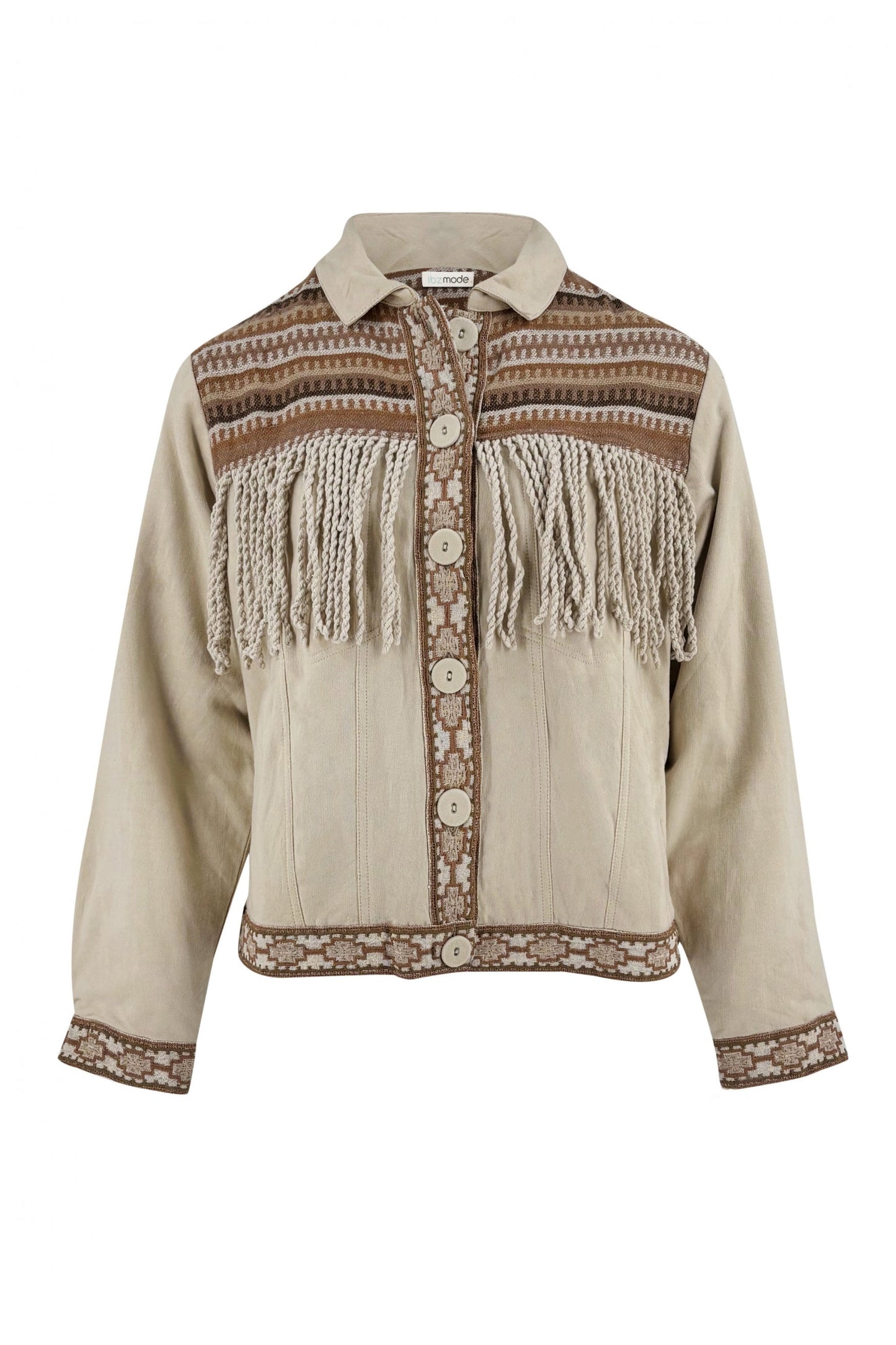 Short Fringe Jacket Nomad Combi Light Sand Plain