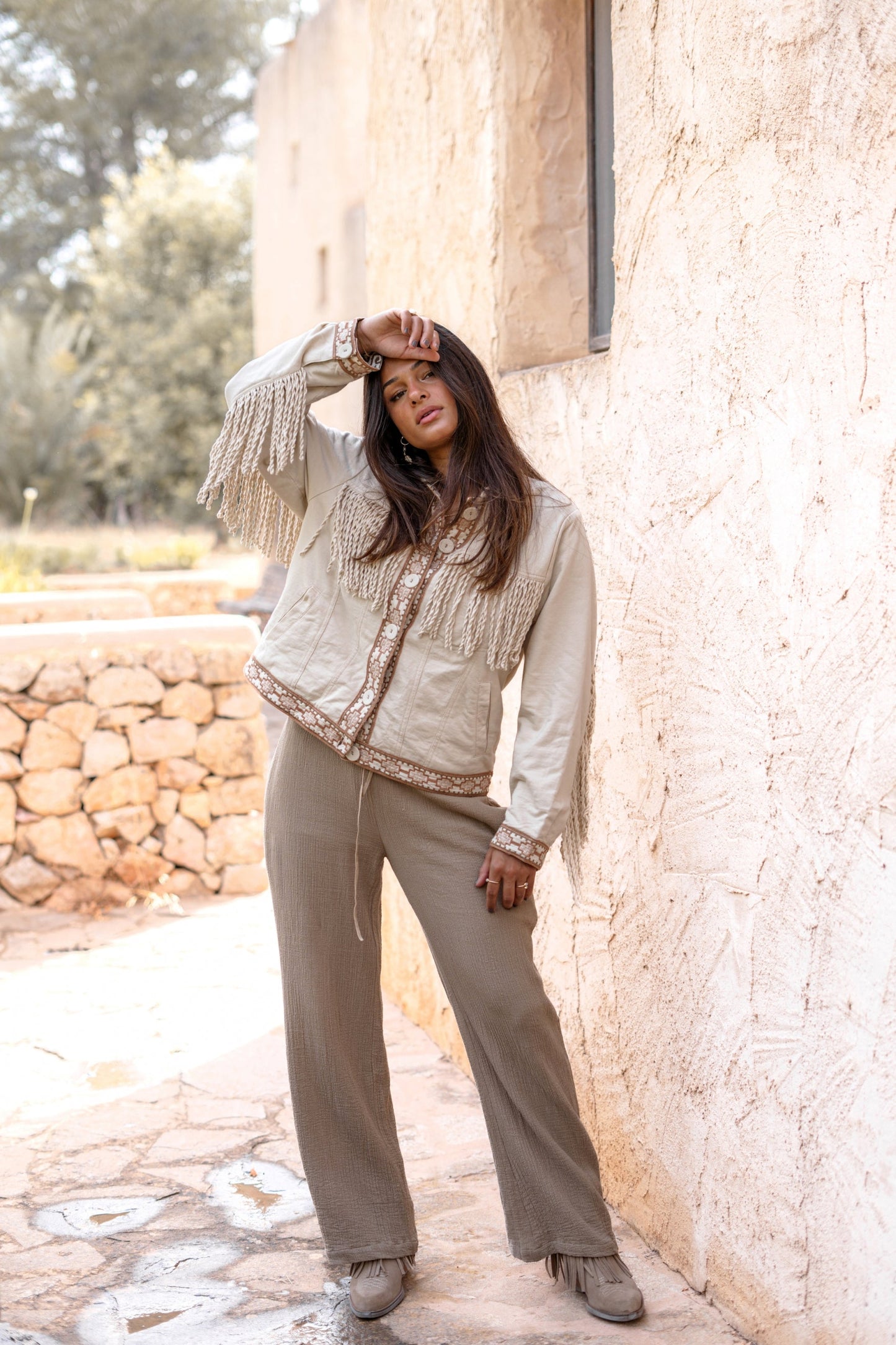 Short Fringe Jacket Nomad Combi Light Sand