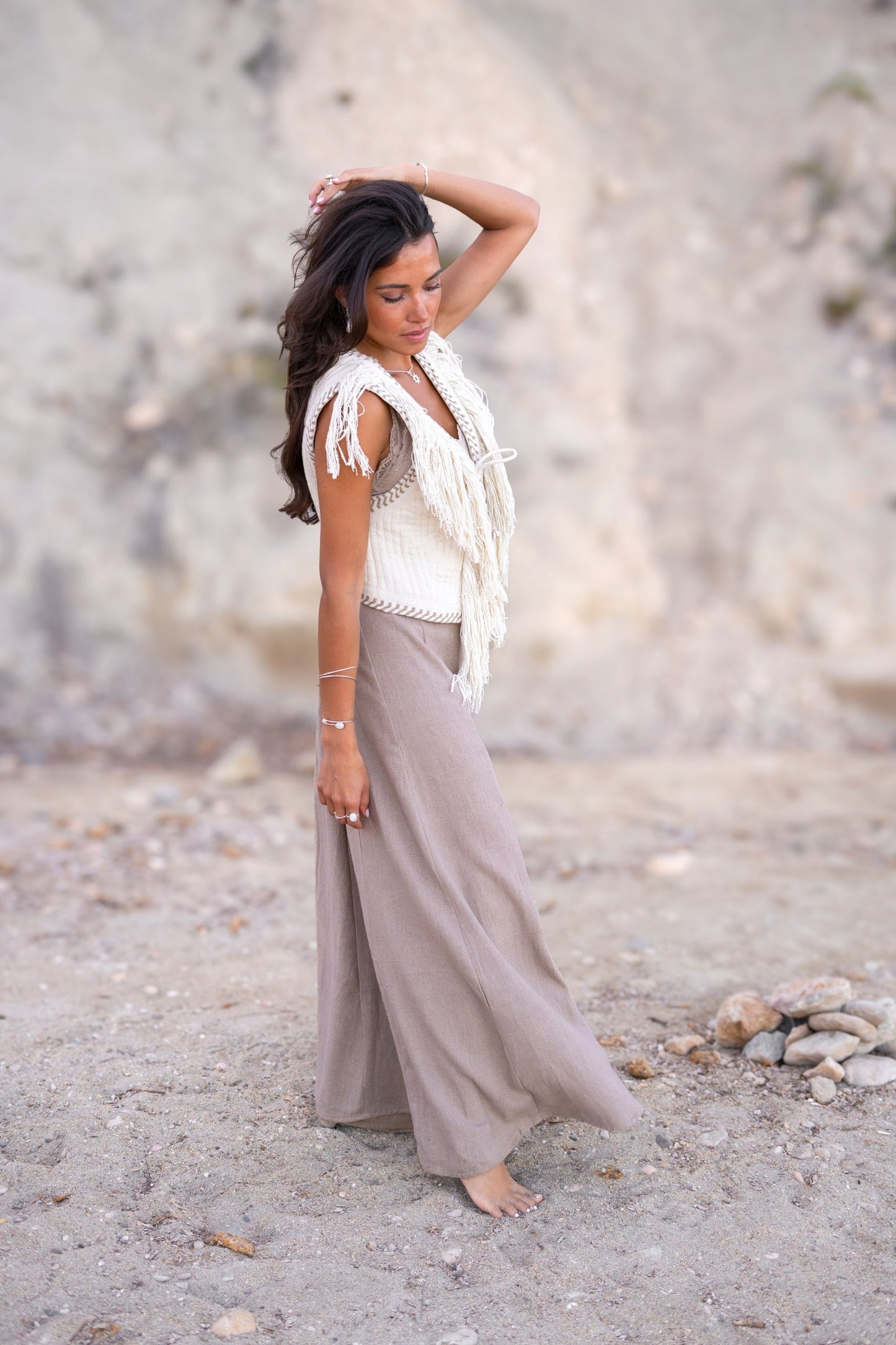 Short Fringe Gilet Esthetica Ecru