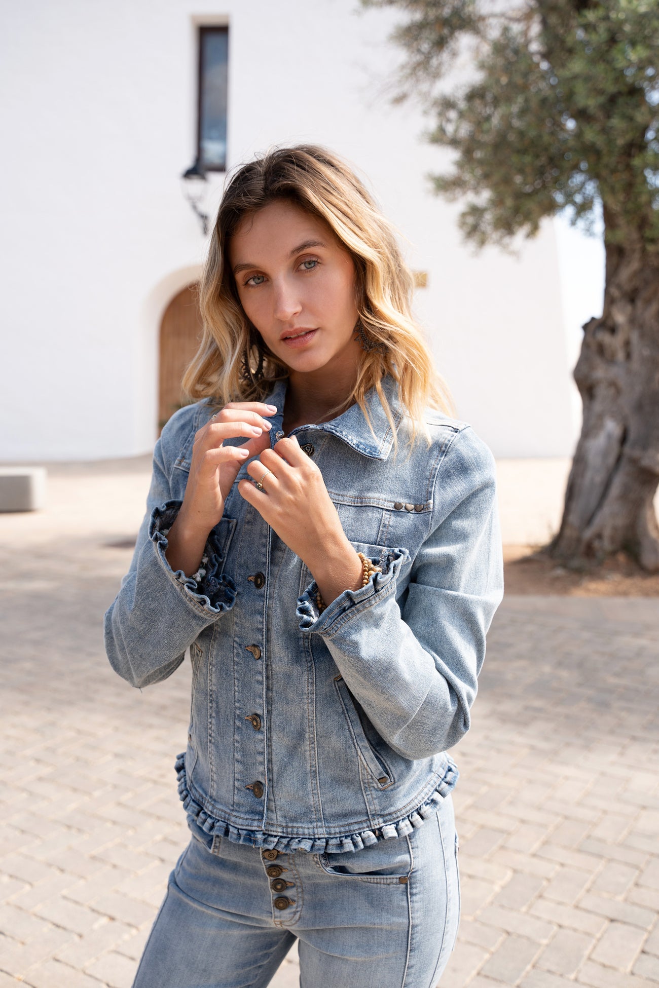 Ruffled Denim Jacket Cádiz Light Denim