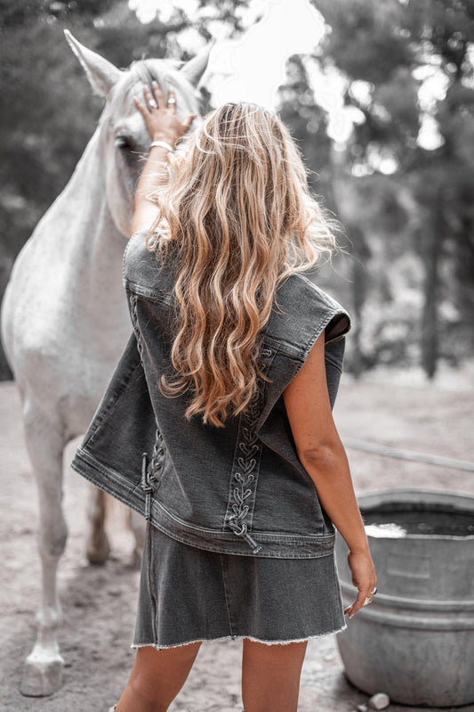 The Muse Denim Gael Gilet Stone Grey