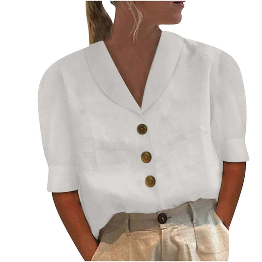 Retro-Chic Knopblouse met Geknoopte Voorkant
